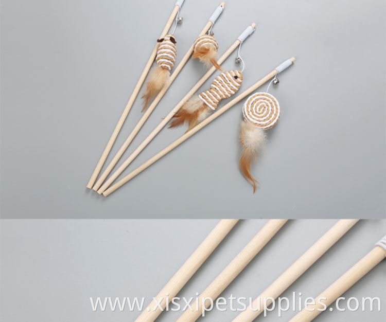 wholesale cheap price rope l mouse on a wooden stick feather cat toy